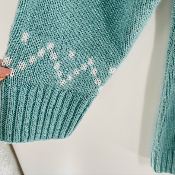 CJ Banks Teal White Black Grey Silver Thread Fair Aisle Soft Crew Neck Sweater - Picture 2 of 10